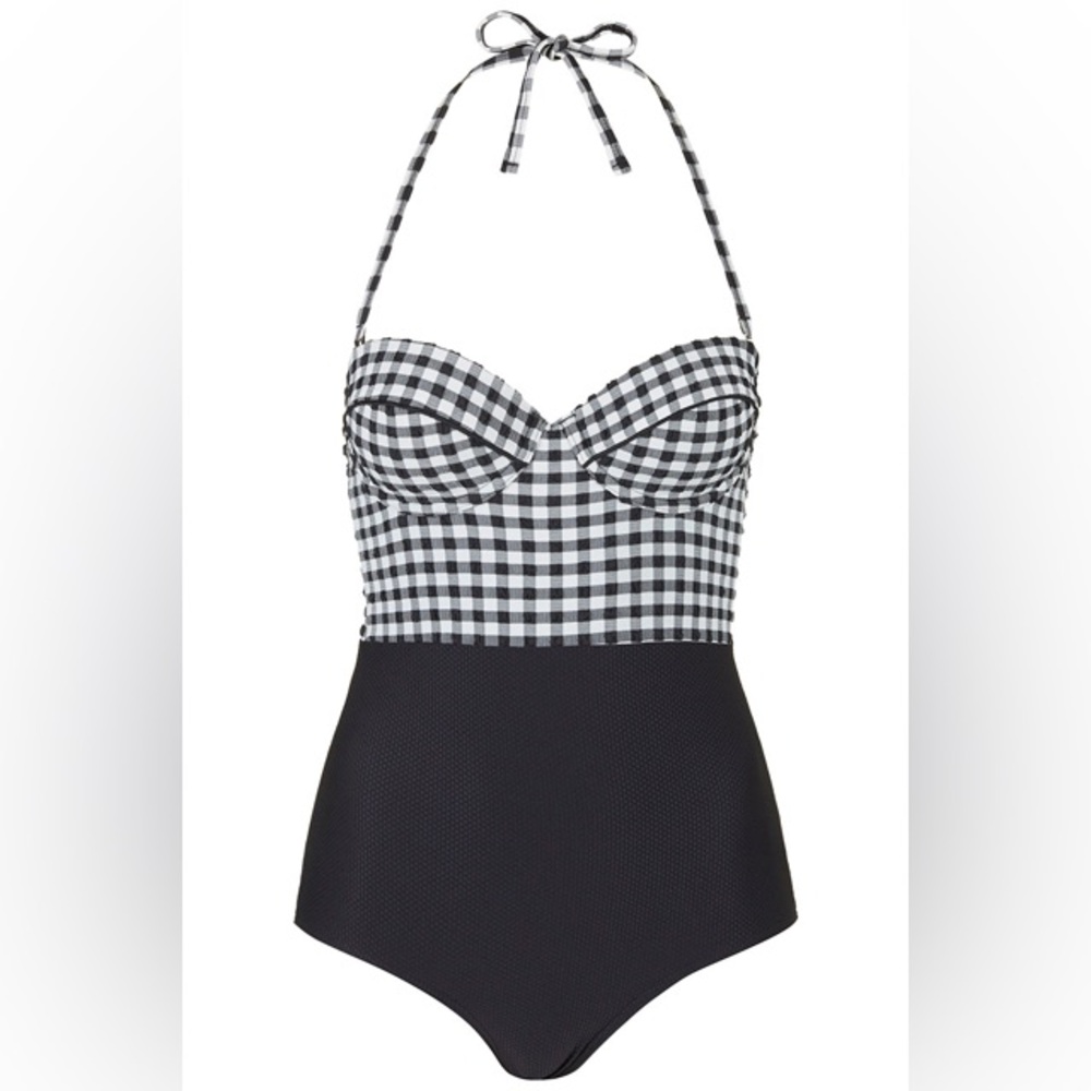 Topshop Black and White Checkered Gingham One Piece Swimsuit